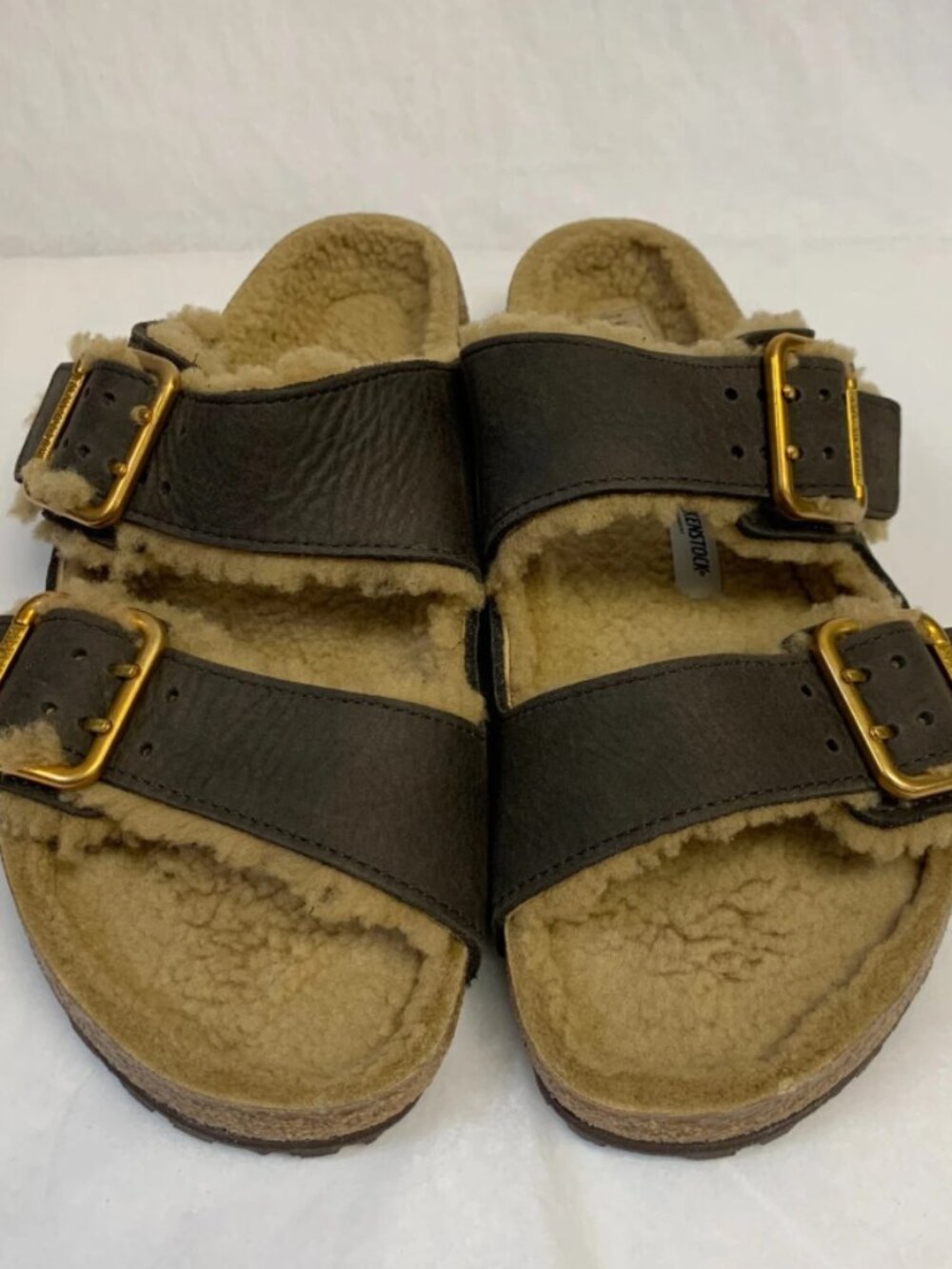 Birkenstock Arizona Bold Shearling Espresso Natural Leather Regular Width
